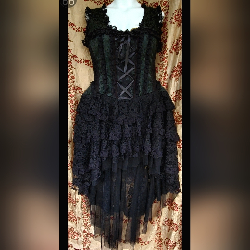 Burleska Black Lolitta Romantic Goth Lace Corset Hi-Low Dress